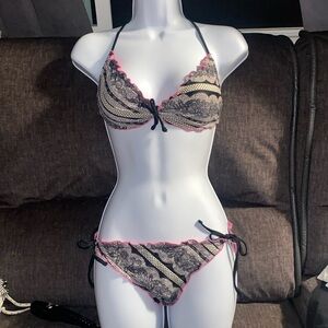 Mermaid bra aztec pink swimsuit bikini top M Ruched bikini bottom size S